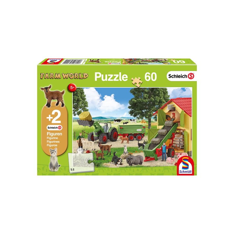 Puzzle Mundo Granja 60 piezas + 2 figuras Schleich