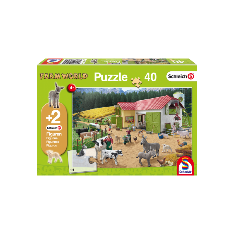 Puzzle 40 Piezas - Mundo Granja  + 2 Figuras Schleich - Farm World
