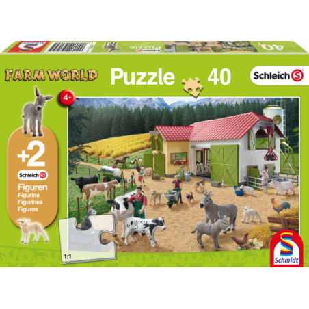 Puzzle 40 Piezas - Mundo Granja  + 2 Figuras Schleich - Farm World