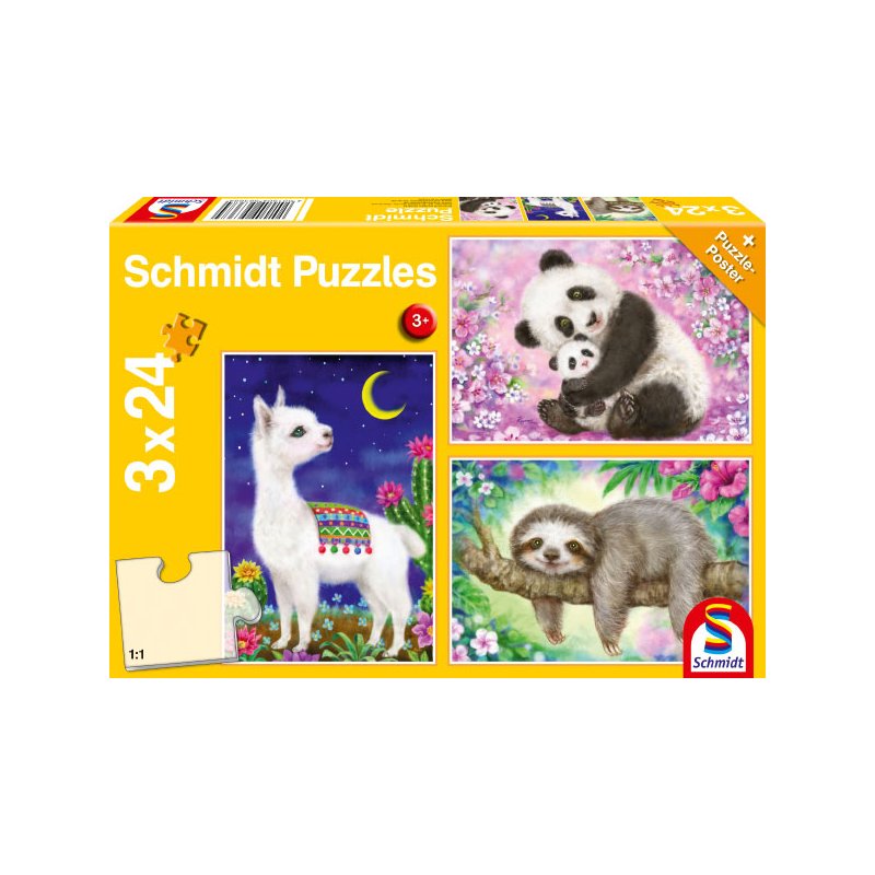 Puzzle 3 x 24 - Panda, Llama y Perezoso