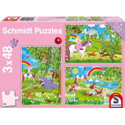 Puzzle 3 x 48 - Princesas en el jardín