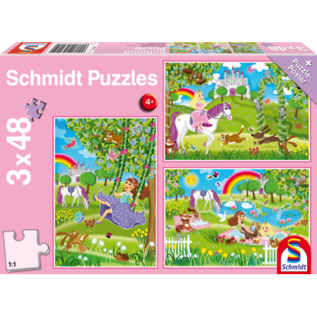 Puzzle 3 x 48 - Princesas en el jardín