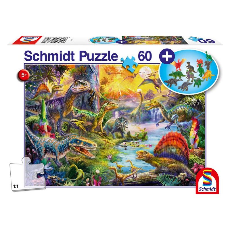 Puzzle 60 Piezas + 12 Figuras - Dinosaurios