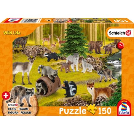 Puzzle 150 Piezas + 1 Figura Schlaich - Vida Salvaje Mapaches