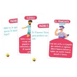 Ejemplos de cartas de preguntas para padres y desafíos del juego Guatafamily de los creadores de guatafac, juegos en familia