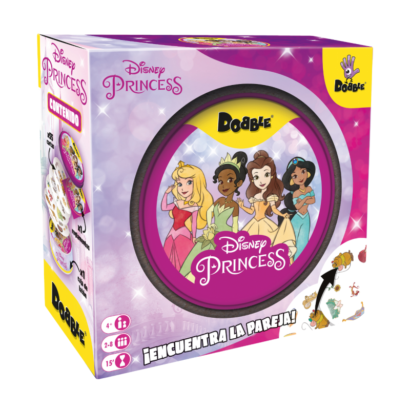 Caja Dobble Disney Princess de Asmodee, uno de los mejores juegos de mesa para niños ideal un regalo de cumpleaños