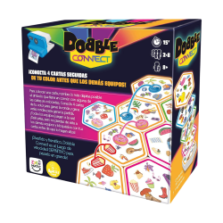 Reverso instrucciones Dobble Connect party game ideal de regalos para niños, los mejores juegos de mesa y juego en familia