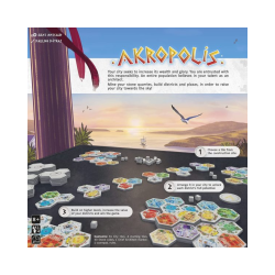 Reverso caja juego de mesa Akropolis uno de esos juegos de mesa familiares ambientado en Grecia