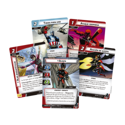 Cartas de Avispa o Wasp del juego de cartas coleccionable Marvel Champions, un juego de mesa para jugar en pareja.