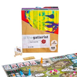 Caja y componentes del juego de mesa The Gallerist un juego de estrategia de nuestra tienda de juegos de mesa