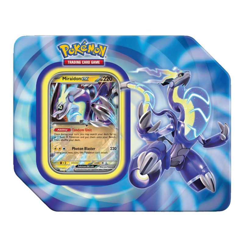 Juego de cartas coleccionables TCG Pokémon Paladea Legends Tin - Miraidon o leyendas de paladea