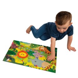 Niño de dos años entretenido armando Puzzle Who's Hiding? Jungle Jamboree Galt un rompecabeza mágico