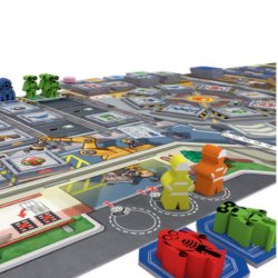 Tablero y meeples de juego de tablero Bot Factory de Maldito Games un juego de estrategia