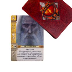 Carta de Gandalf  y reverso carta del Juego de mesa  Guerra del Anillo: El Juego de Cartas de Devir