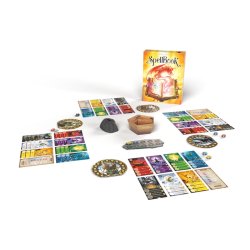 Caja juego de mesa Libro de Hechizos y sus componentes como cartas y fichas en nuestra tienda de juegos de mesa