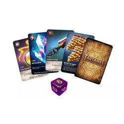 Cartas y dado del Juego de Cartas Tartapies: Aventura En GranAlianza, un juego de estrategia para jugar en familia