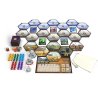 Componentes del Juego de mesa Expediciones, un juego de estrategia de Maldito Games secuela se el juego Scythe