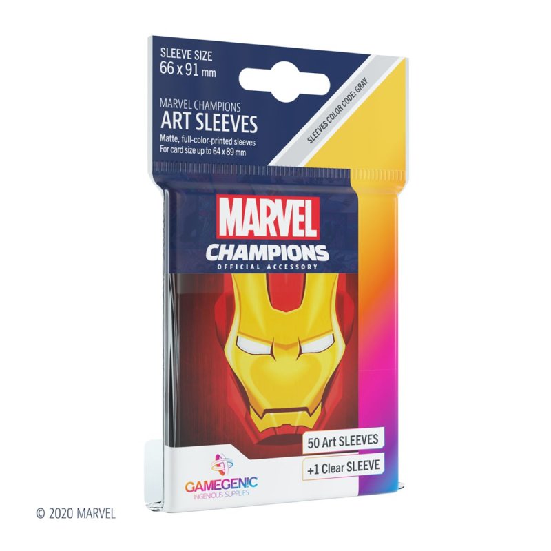 Protectores de cartas de Iron Man juego de mesa Marvel Champions de GameGenic por Asmodee Chile en tienda juegos de mesa