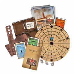 Componentes juego de mesa Exit Secuestro en Fortune City. juegos escape room, juego de mesa ideal reuniones, juego cooperativo