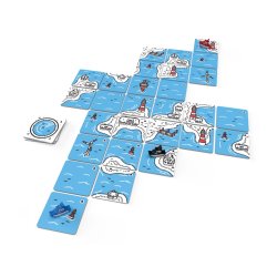 Losetas y barcos del juego costero de mesa Beacon Patrol, juego familiar ideal para noches de verano